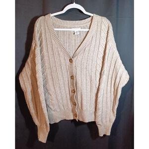 Cupcakes and Cashmere Ivory Button‑Up Cable Knit Sweater Women’s Large Casual